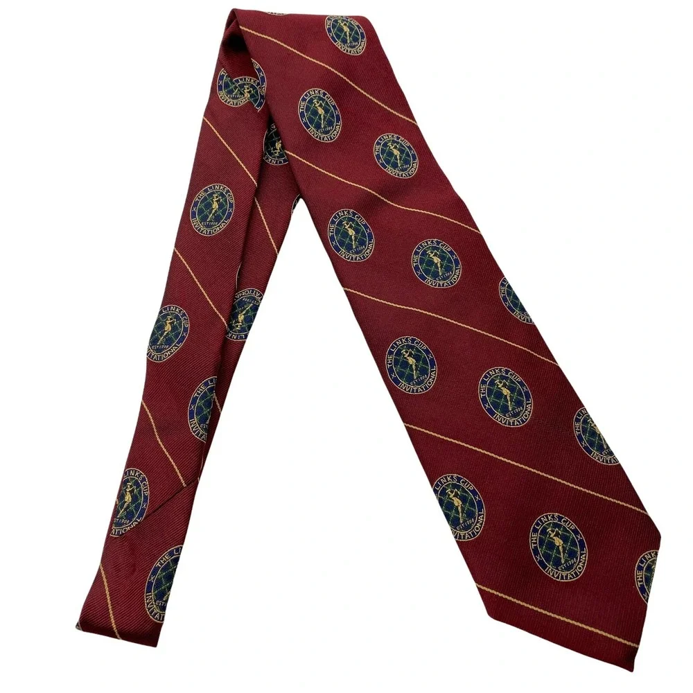 Robert Talbott Tie Mens Silk Red Gold The Links Cup Invitational Golf Necktie‎